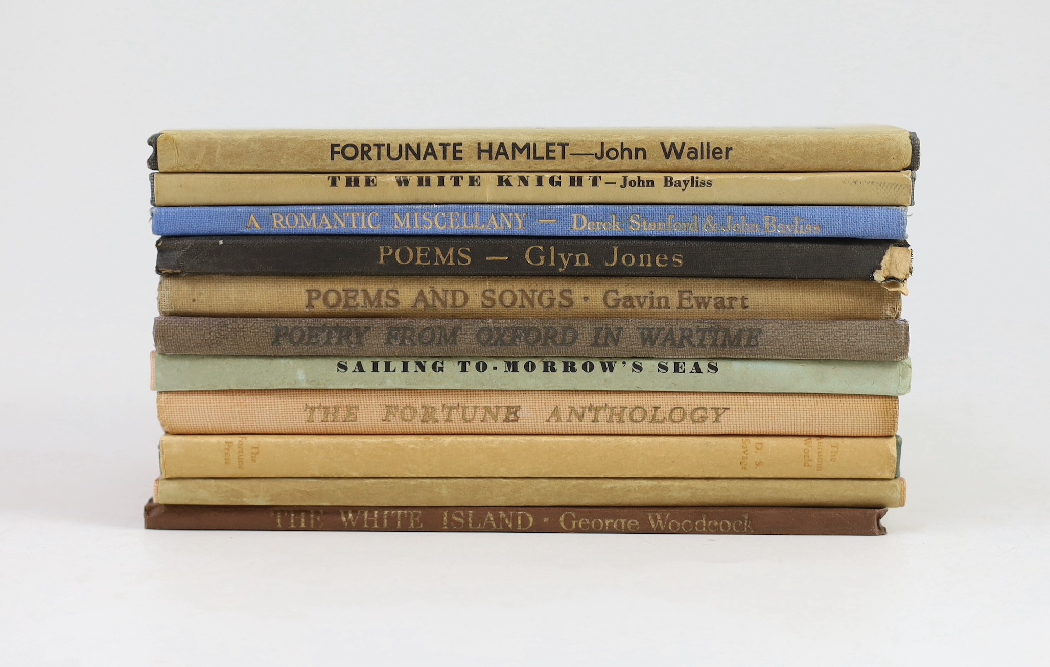 20th century Poetry - 11 Fortune Press Publications - Treece, Henry - 38 Poems, in d/j, (the authors 1st work), 1940; Woodcock, George - The White Island, 1940; Savage, D.S - The Autumn World, in d/j, with portrait front